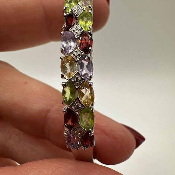 Stunning multi-gemstone and stamped .925 bangle bracelet! - Picture 7 of 7